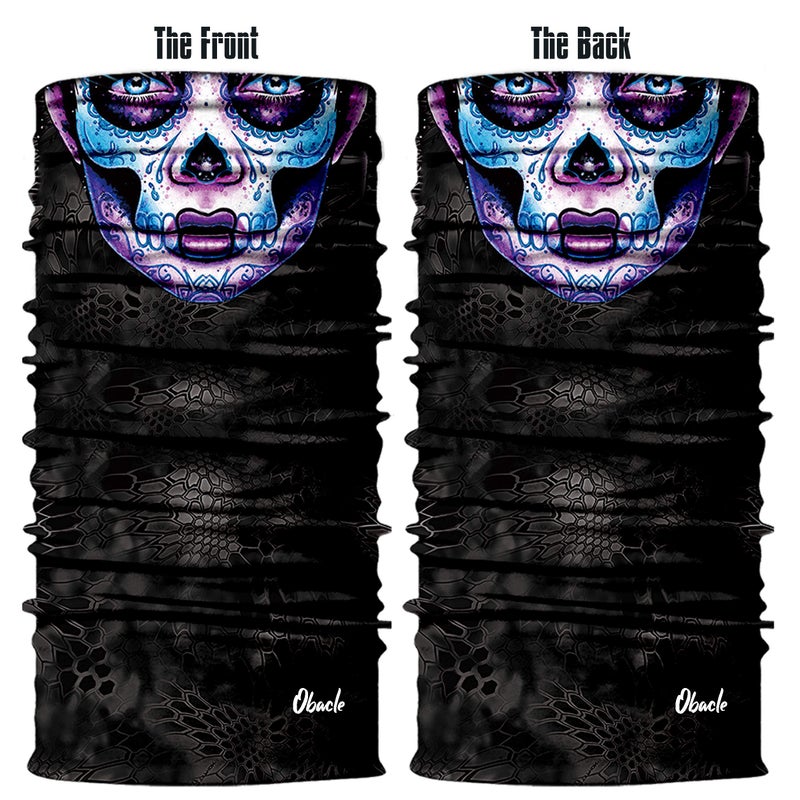 Obacle قناع وجه أوباكل على شكل جمجمة للنساء والرجال لحماية من الغبار والرياح والأشعة فوق البنفسجية والشمس، باندانا قناع وجه بدون seams لمهرجان الرقص وركوب الدراجات النارية وصيد الأسماك والأنشطة الخارجية والجري، قناع أنبوب ثلاثي الأبعاد (نساء بنفسجي أزرق) - Image 3